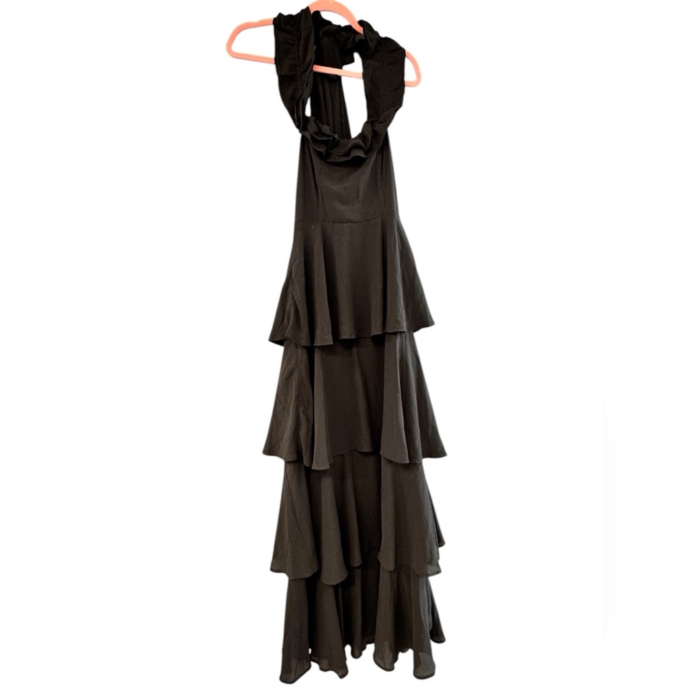 Lulu's Black Tiered Halter Maxi Gown - Picture 2 of 6